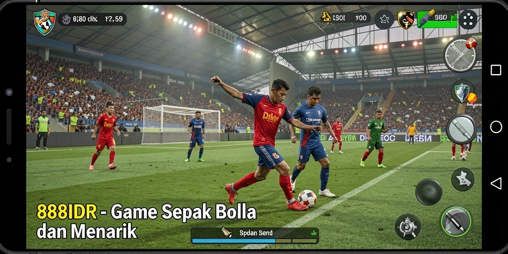 Screenshot gameplay <strong>888IDR</strong> yang menampilkan momen aksi sepak bola yang mendebarkan.