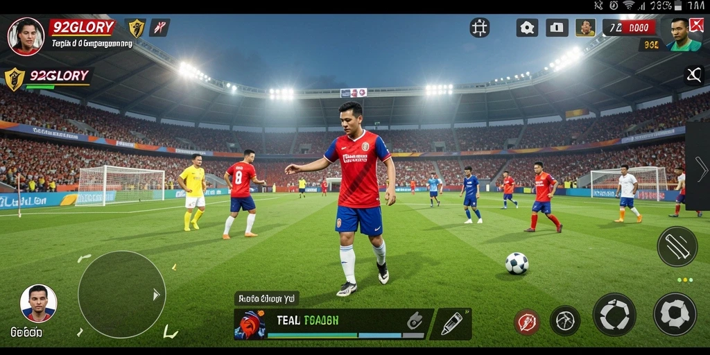 Tampilan gameplay seru di 92GLORY dengan aksi sepak bola.