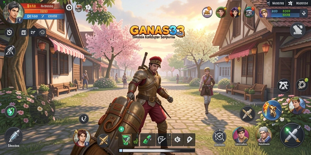 Screenshot utama GANAS33 menampilkan gameplay simulasi kehidupan yang mendalam.