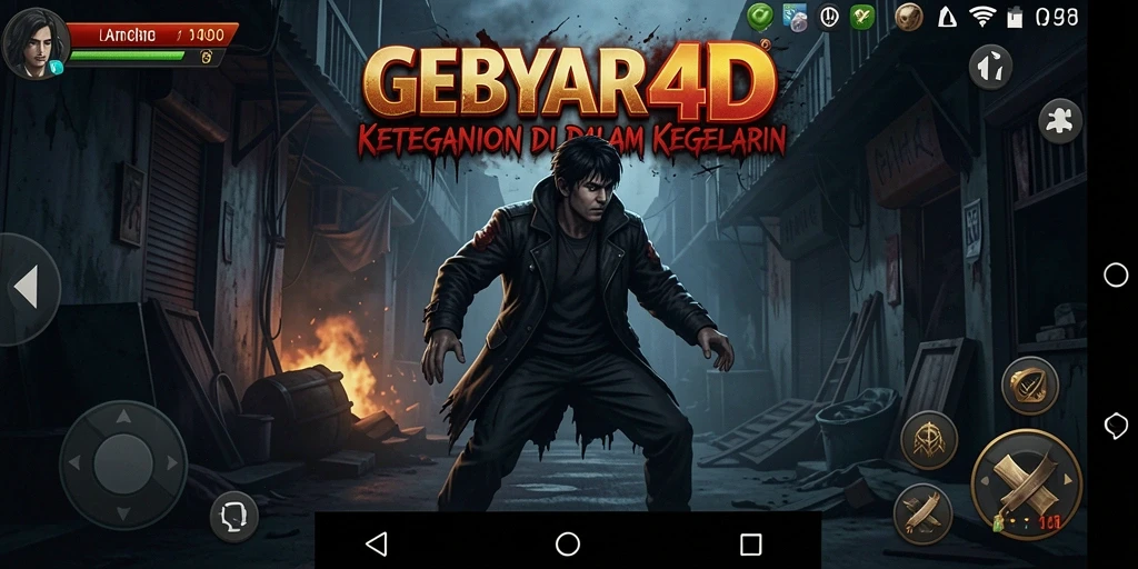 Screenshot menampilkan gameplay mencekam GEBYAR4D di lingkungan yang gelap dan menakutkan.