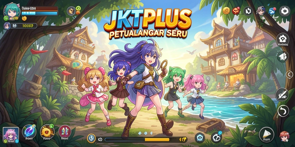 Screenshot utama JKTPLUS menampilkan aksi seru karakter Anime.