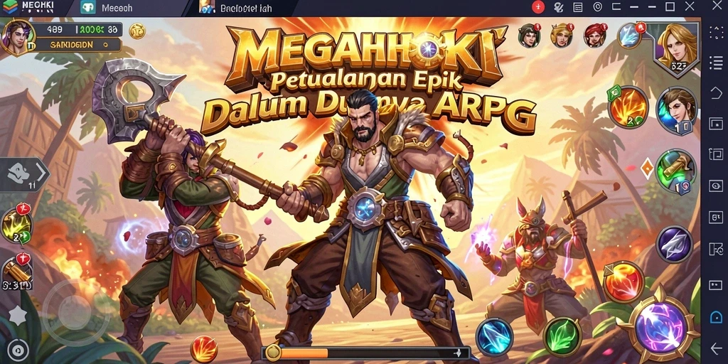 Tangkapan gameplay MEGAHOKI yang menggugah selera aksi ARPG.