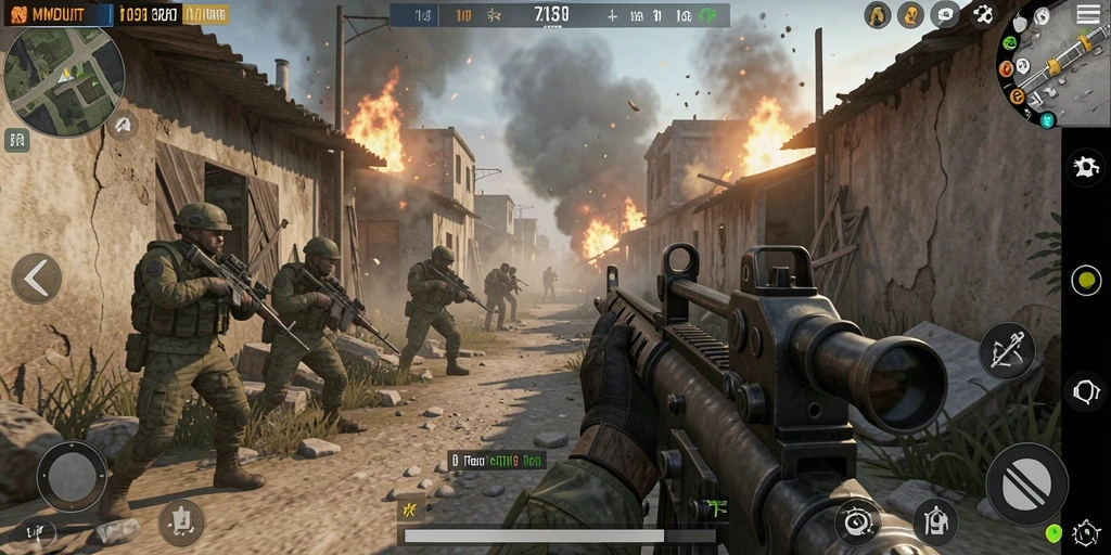 Tampilan menegangkan dari gameplay MNDUIT dalam aksi FPS.