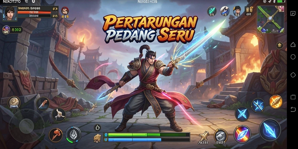 Tampilan gameplay seru dalam NEKOTOTO yang menampilkan aksi pertempuran.