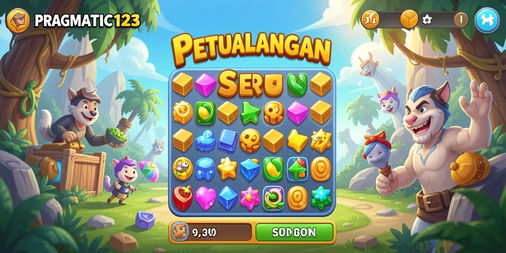 Tampilan seru gameplay PRAGMATIC123 dalam mencocokkan elemen Match-3.