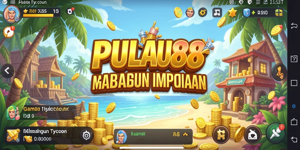 Screenshot menampilkan gameplay mengelola pulau di PULAU88.