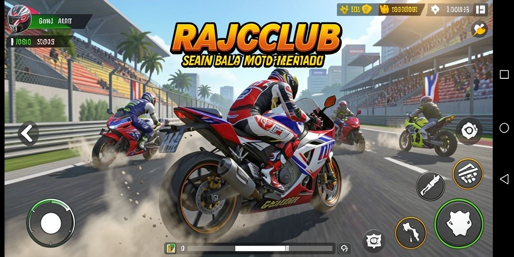 Tangkapan layar menunjukkan aksi balap motor yang mendebarkan di RAJACLUB.