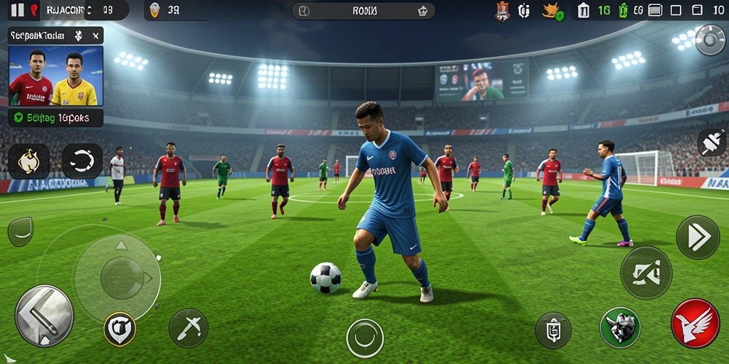 Tampilan gameplay seru dalam RAJACORC dengan aksi pemain di lapangan.