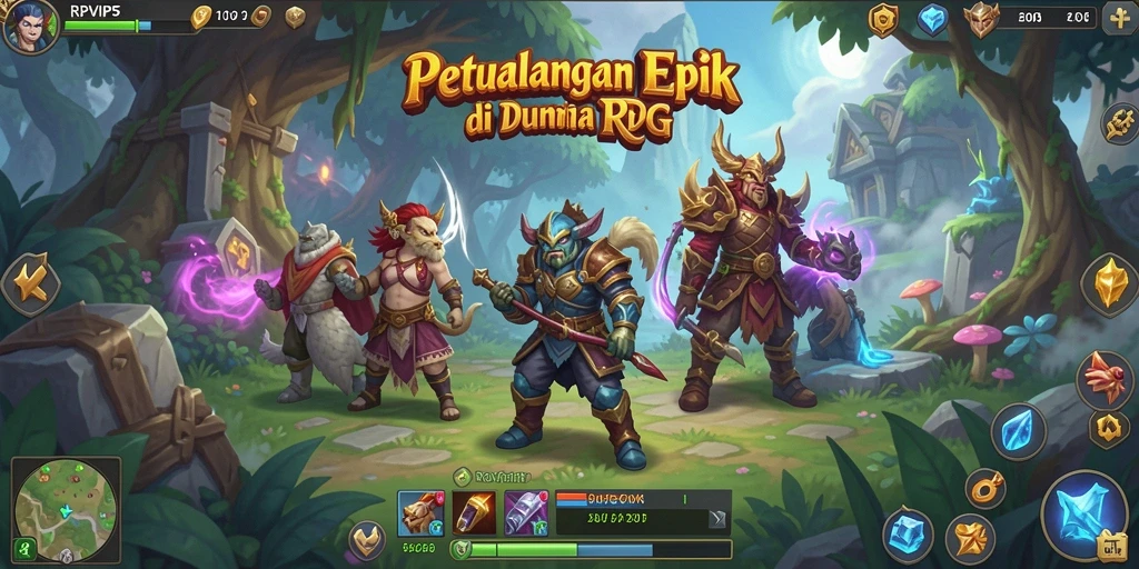 Screenshot RPVIP5 menampilkan pertarungan seru dan eksplorasi dunia RPG.