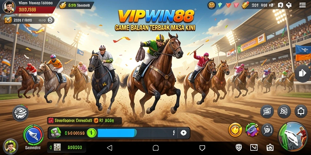 Tampilan gameplay mendebarkan dalam balapan yang intens.