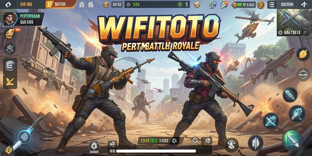 Tampilan gameplay seru dari WIFITOTO saat bertempur dalam pertandingan Battle Royale.