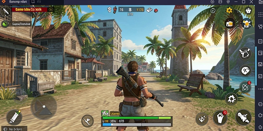 Screenshot gameplay X78 yang menunjukkan aktivitas mengumpulkan sumber daya.